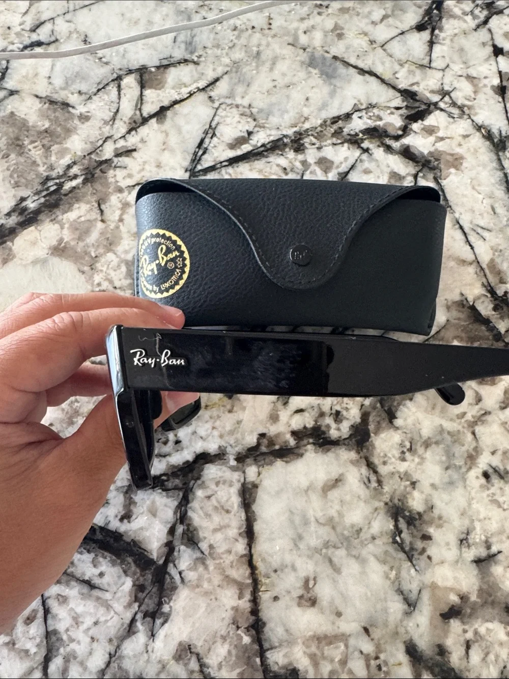 Ray-Ban Black Square Polarized Sunglasses with Black Case